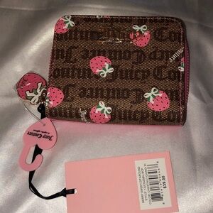 Juicy Couture Chestnut Chino Pink Berry Sweet Zip Around Bifold Wallet NWT